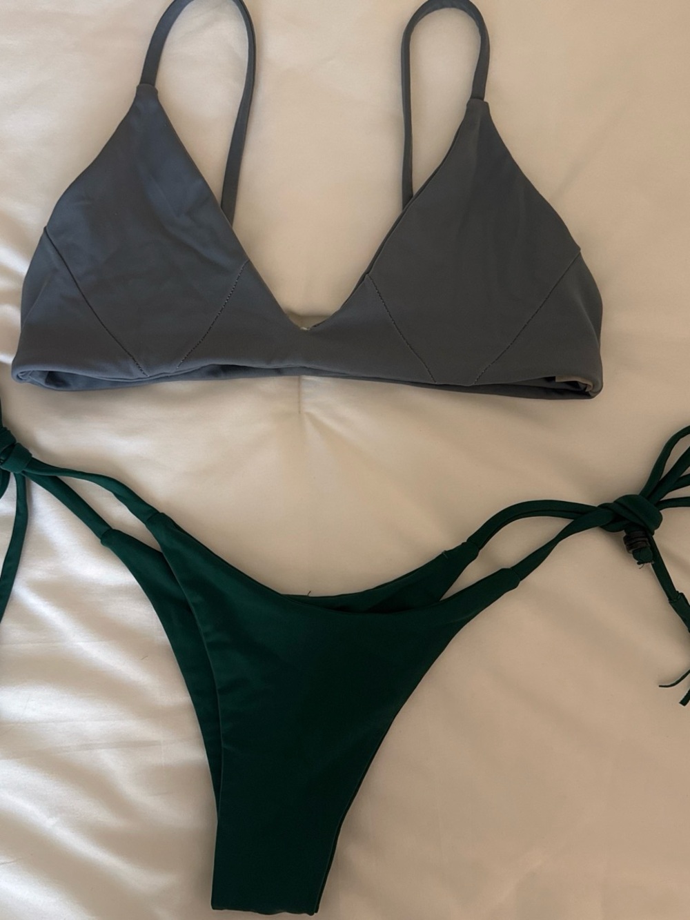 Classic Triangle Bikini Set in Gray & Deep Green